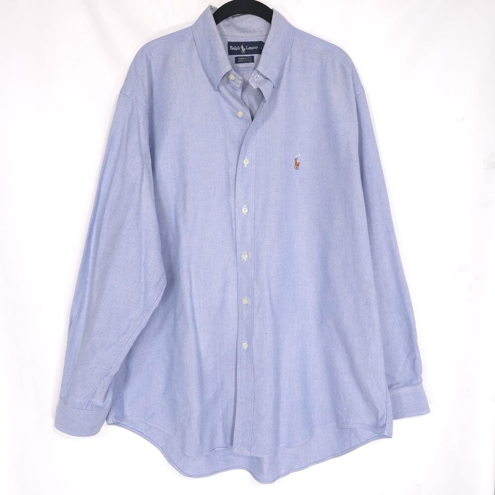 RALPH LAUREN Men’s Shirt 16.5 - 34 YARMOUTH Oxford Blue‎ Cotton Long Sleeve